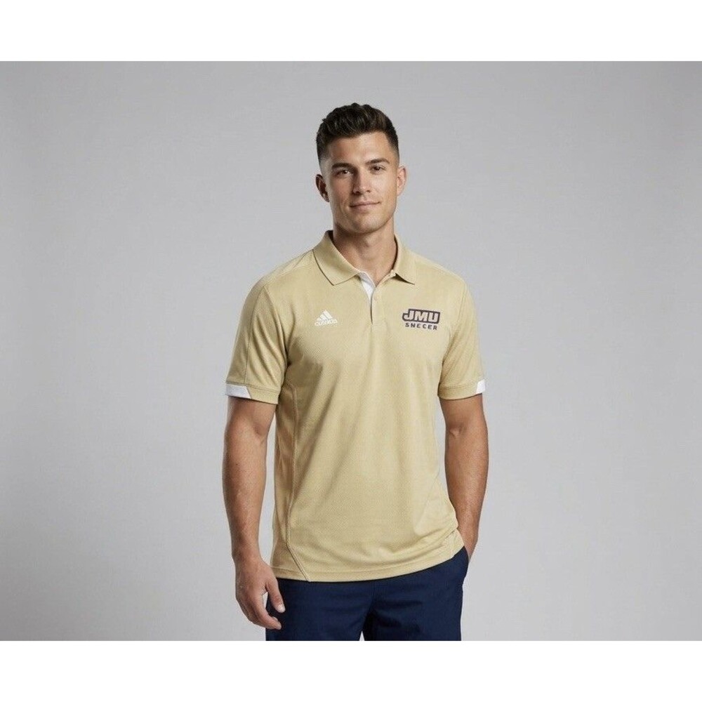 adidas Mens XL JMU Soccer Polo Shirt Short Sleeve Gold Tan NCAA Team Issue NWOT